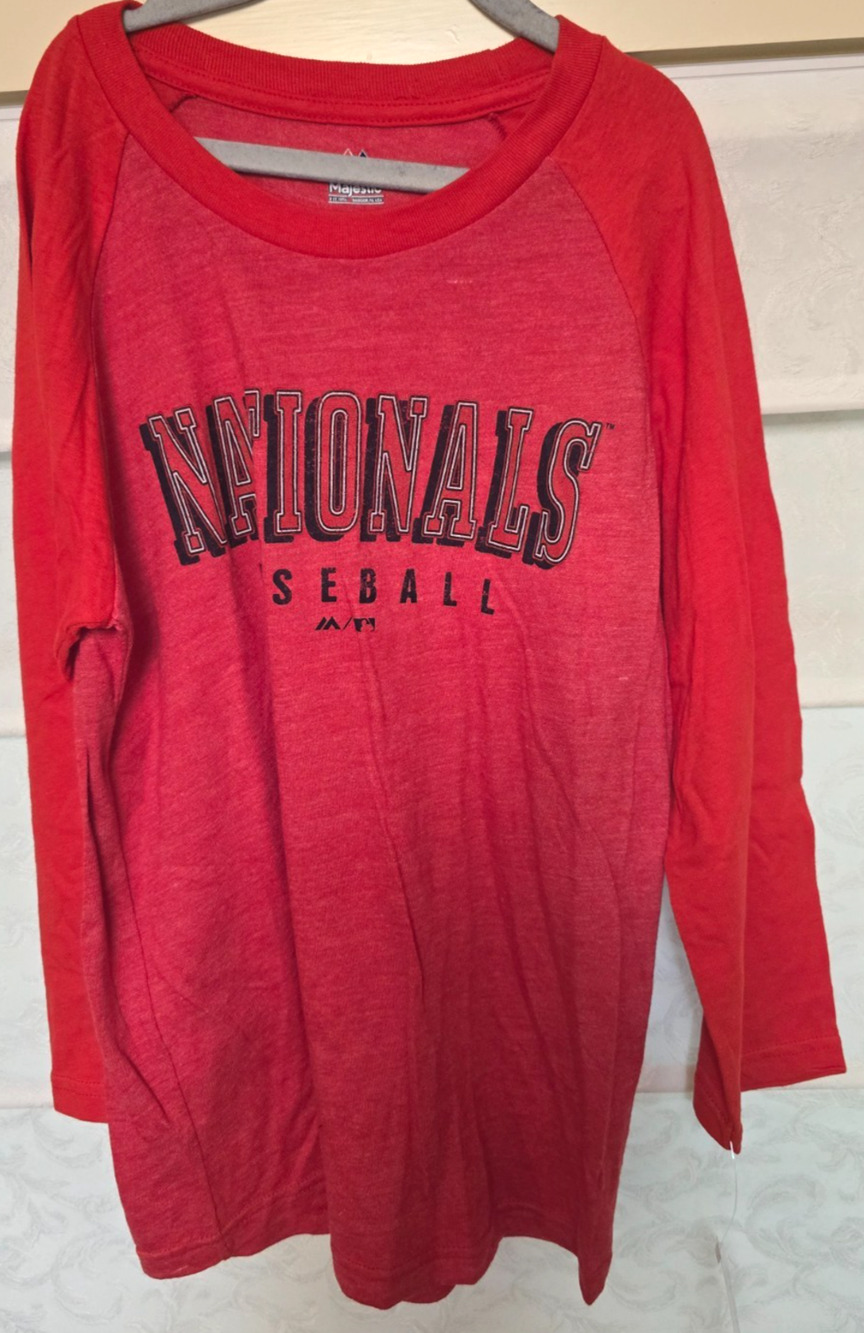 Washington Nationals Shirt Youth M 10/12 Red Majestic MLB Long Sleeve NWT NEW